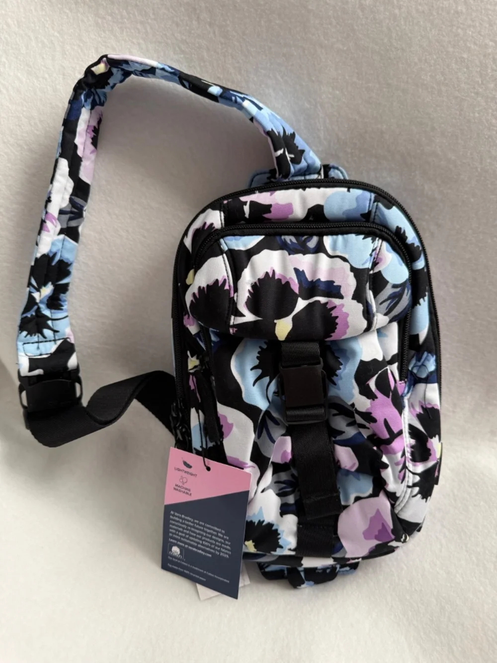 NWT Vera Bradley Plum Pansies Utility Sling Backpack